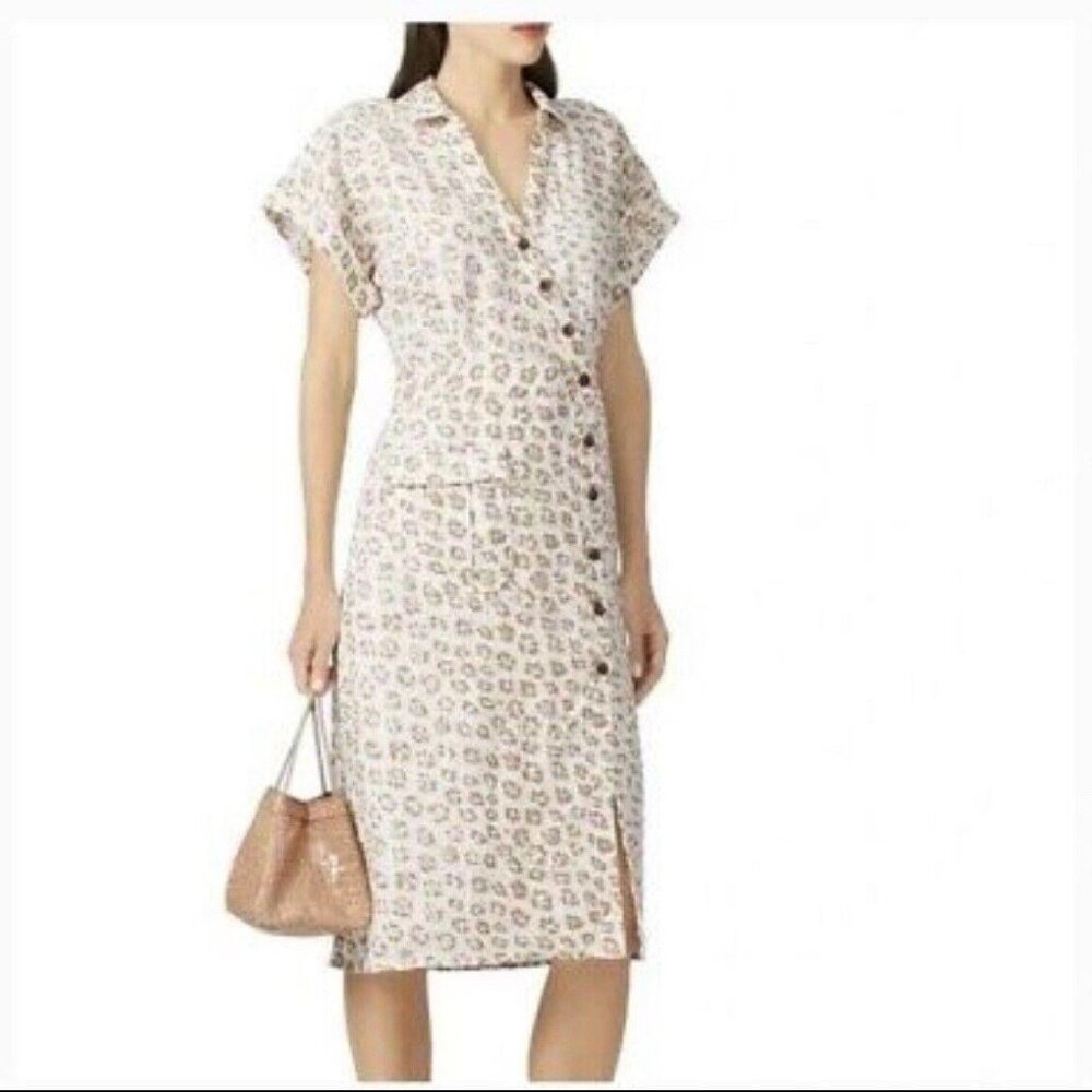 Joie Collared Button Front Short Sleeve Linen Pocket Coady Shirt Dress S